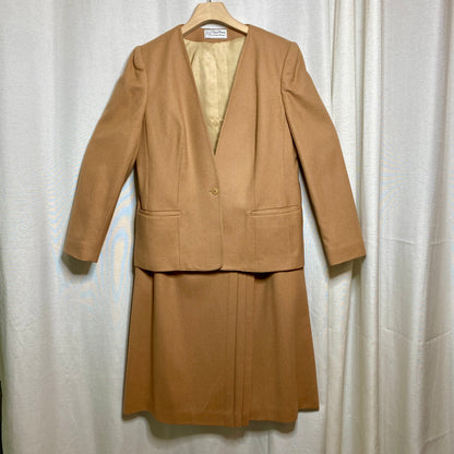 Evan Picone Vintage Camel Wool Skirt Suit Womens Size 12/14 Academia Heritage