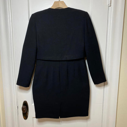 Vintage Preview Collection Little Black Pencil Dress Cropped Jacket Womens 4P