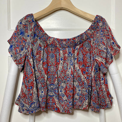 Forever 21 Paisley Crop Top Small Red Blue Off Shoulder Boho Festival Indie