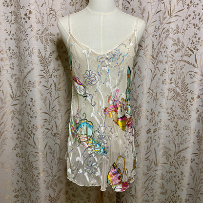 Shirley of Hollywood Silk Sequin Chemise Large Y2K Butterfly Fairycore Festival