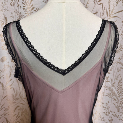 Newport News VTG Y2K Lace Mesh Flapper Dress 10 Black Pink Art Deco Gatsby 1920s