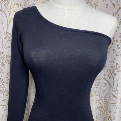 Abercrombie & Fitch One Shoulder Long Sleeve Bodysuit Black XS Minimalist Chic