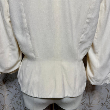Vintage Cream Peplum Blazer Womens S 3/4 Sleeve New Look Mid-Century Retro Chic
