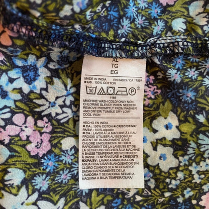 Old Navy Floral Cotton Blouse XL Cottagecore Boho Dark Floral Grandmacore Fairy