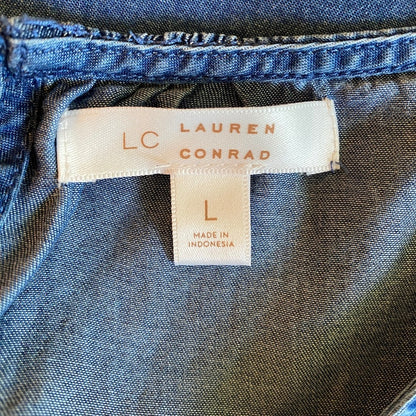 LC Lauren Conrad Chambray Lyocell Top Large Blue Soft Boho Coastal Minimalist