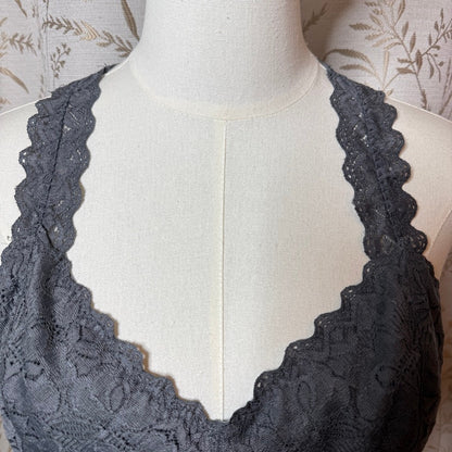 Felina Lace Bralette Racerback Wirefree Bra Gray XL Lounge Romantic Feminine