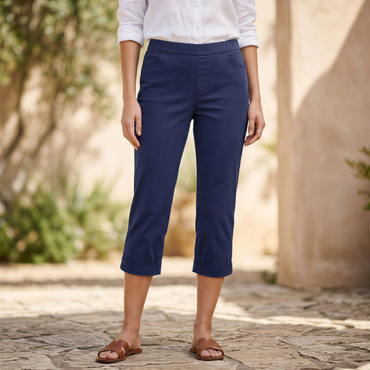 Lands' End Mid Rise Stretch Crop Pants Navy Blue Womens Sz 14 Coastal Minimalist