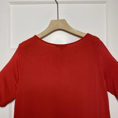 Always Indigo Red Floral Graphic Knit Top Large Snap Hem Comfy Dopamine Pop Art