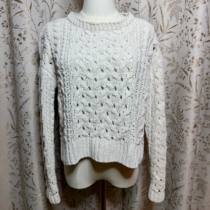 Aero Hygge Cable Knit Sweater Women Small Cream Cropped Open Weave Scandi Comfy