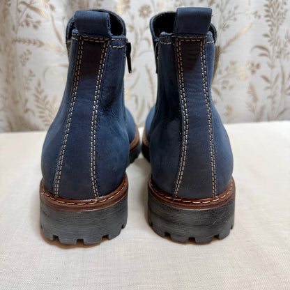 Josef Seibel Blue Nubuck Leather Wool Chelsea Boots Womens 42 Zip Comfort Chunky