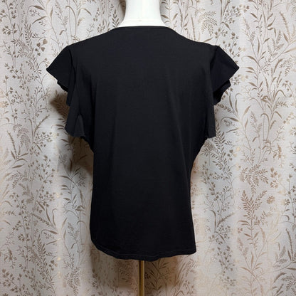Belle Poque Flutter Sleeve V-Neck Top Women 2XL Black Academia Rockabilly Retro