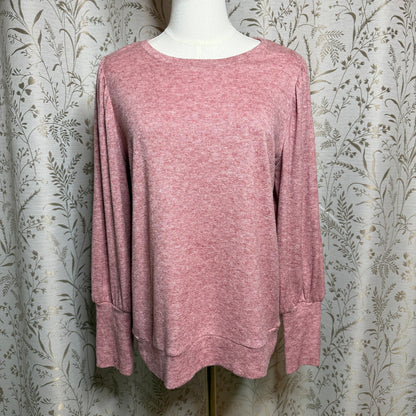 LC Lauren Conrad Heather Red Balloon Sleeve Knit Pullover Women L Soft Girl Cozy