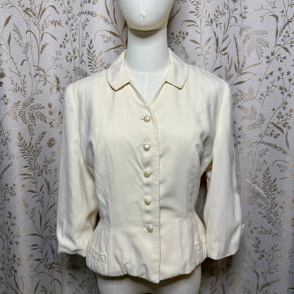 Vintage Cream Peplum Blazer Womens S 3/4 Sleeve New Look Mid-Century Retro Chic