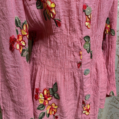 Fig and Flower Floral Embroidered Blouse Junior's XL Boho Cottagecore Romantic