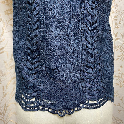 BB Dakota Crochet Lace Mock Neck Blouse XS Navy Blue Dark Romantic Whimsigoth