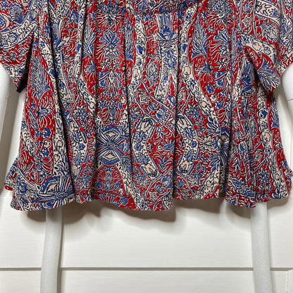 Forever 21 Red Blue Floral Off the Shoulder Cropped Top Womens Small Boho Retro