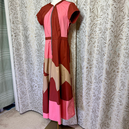 Zapelle Colorblock Patchwork Maxi Dress L 12 Rust Pink Dopamine Mod Artsy Boho