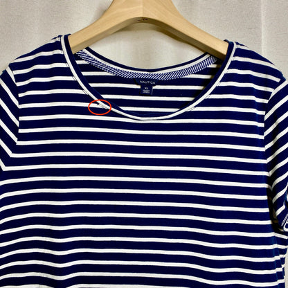 Nautica Blue White Striped Cold Shoulder Tie Tee XL Coastal Sailor Chic Nautical