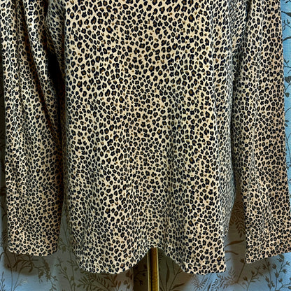 Croft & Barrow Leopard Print Mock Neck Top Women L Minimalist Office Siren Indie