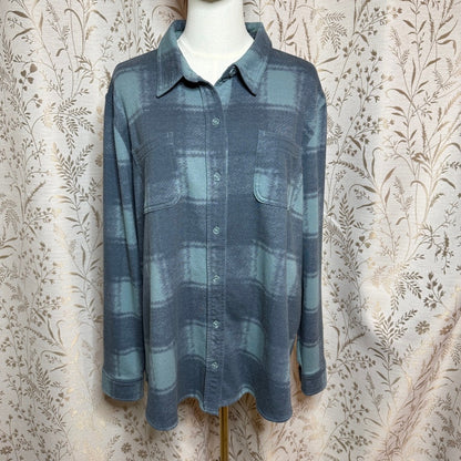 32 Degrees Heat Plaid Fleece Shirt Women XL Blue Cabincore Cozy Outdoor Gorpcore