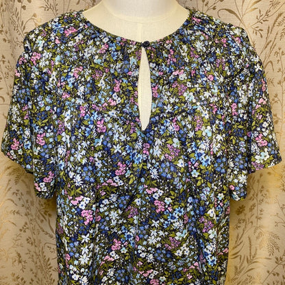 Old Navy Floral Cotton Blouse XL Cottagecore Boho Dark Floral Grandmacore Fairy