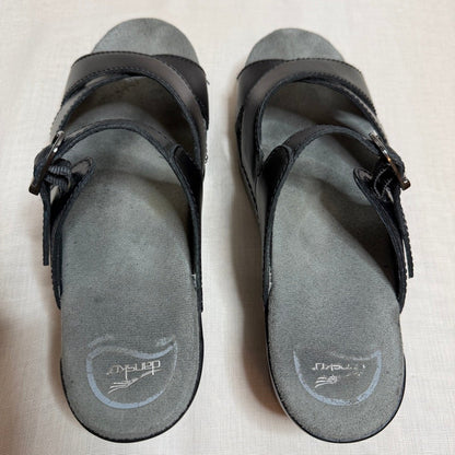 Dansko Sela Wedge Sandals Women 8.5 Black Leather Comfort Ergonomic Minimalist