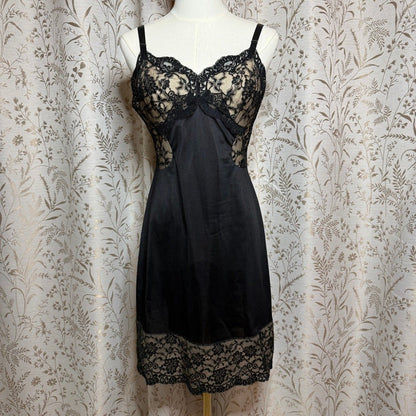 Gossard Artemis Vintage Black Lace Slip Dress Women XS Whimsigoth Coquette Retro