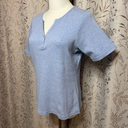 Charter Club Pima Cotton V Neck Henley Women L Blue Coastal Casual Americana