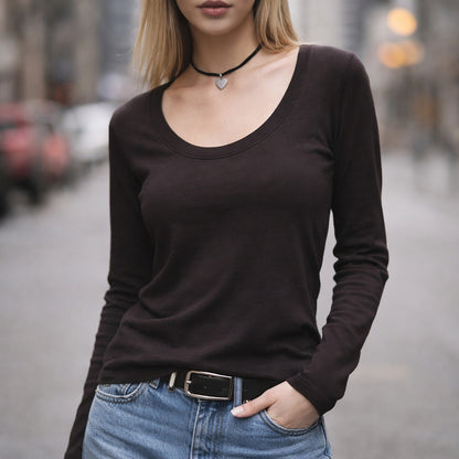 Zenana Espresso Brown Long Sleeve T-Shirt Women Small 90s Style Grunge Thrashed