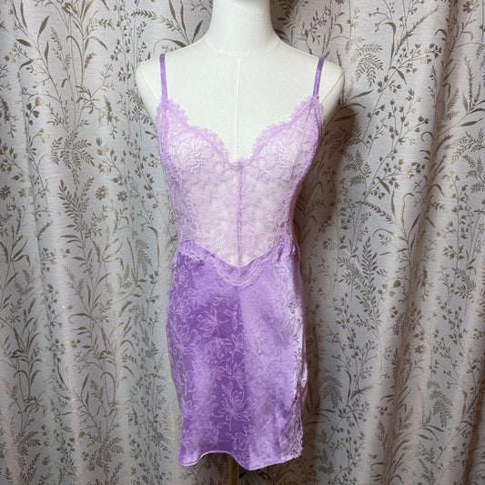 Victoria's Secret Lace Satin Slip Dress Womens M Lavender Coquette Romantic Glam