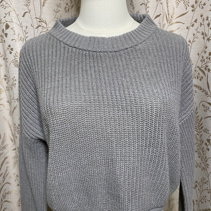Wild Fable Grey Cropped Shaker Knit Sweater M 90s Grunge Minimalist Street Retro