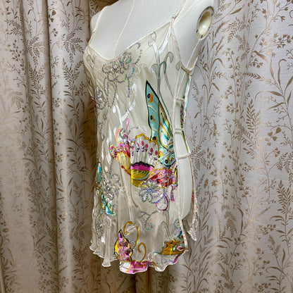 Shirley of Hollywood Silk Sequin Chemise Large Y2K Butterfly Fairycore Festival