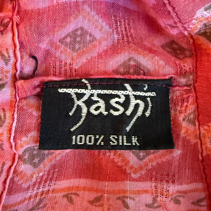 Kashi Vintage 100% Silk Patchwork Boho Midi Dress Womens L Pink Floral Festival