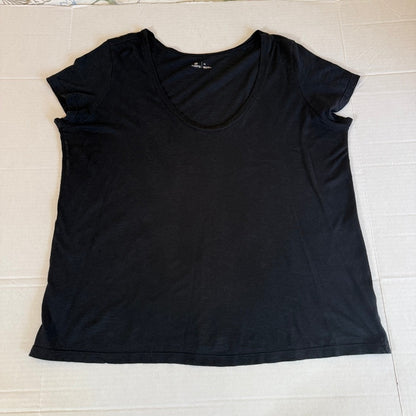 Susina Black Cotton Modal T-Shirt Women 1X Minimalist Capsule Loungewear Relaxed