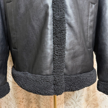 Levi's Faux Leather Sherpa Aviator Jacket Women XL Bomber Moto Biker Streetwear