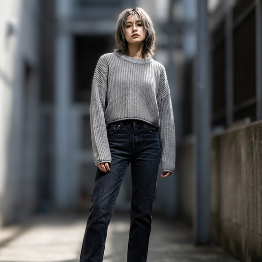Wild Fable Grey Cropped Shaker Knit Sweater M 90s Grunge Minimalist Street Retro