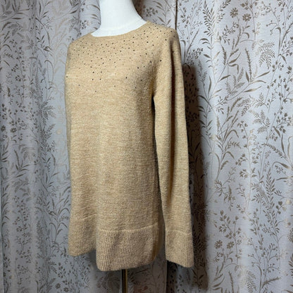 Apt. 9 Holiday Gold Rhinestone Tunic Sweater Womens Large Sparkle Festive Party