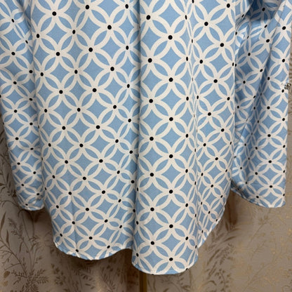 Notations Geometric Top Women XL Blue White Convertable Sleeve Office Corpcore