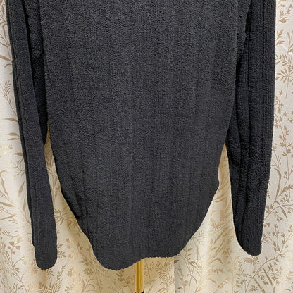 Black Cable Knit Mock Neck Sweater L Soft Fuzzy Textured Plush Pullover Cozycore