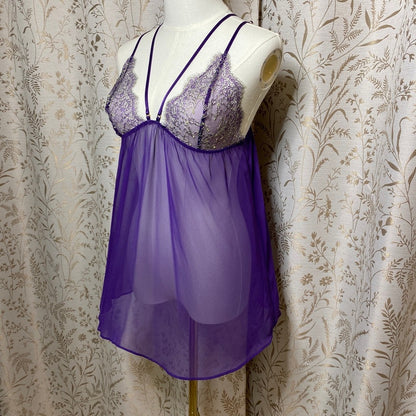 Victorias Secret Purple Chiffon Lace Babydoll Large Cage Back Whimsigoth Regency