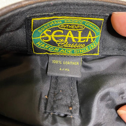 Scala Classico Leather Flat Cap Hat L XL Brown Ivy Workwear Grandpacore Thrashed