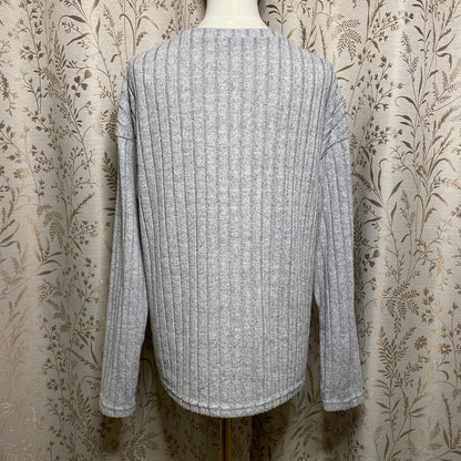 Heather Gray Ribbed Knit Long Sleeve Top Small Scandi Lagenlook Minimalist Cozy