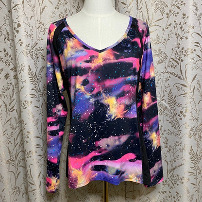 Ideology Galaxy Print Long Sleeve Top Large Nebula Techwear Rave Athleisure Yoga