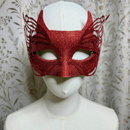 Red Glitter Die Cut Devil Mask Halloween Masquerade Costume Baddie Cottage Goth