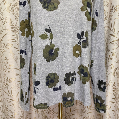 Sonoma Long Sleeve Tee Large Floral Grey Green Boho Cottagecore Grandmacore