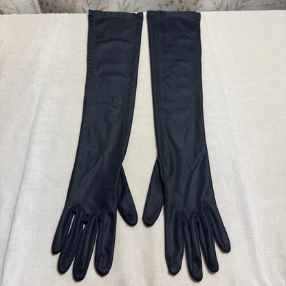 Vintage 1950s Black Opera Length Evening Gloves S Old Hollywood Mid-Century Glam