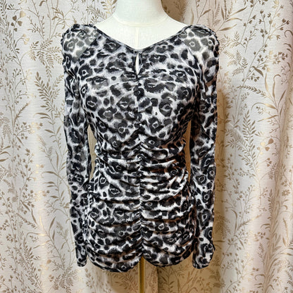 INC Leopard Mesh Ruched Top Women XL Y2K Edgy Going Out Mob Wife Baddie Clubwear