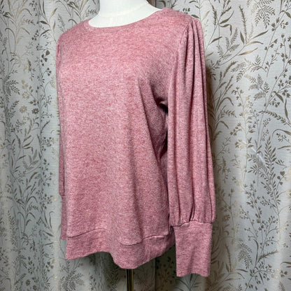 LC Lauren Conrad Heather Red Balloon Sleeve Knit Pullover Women L Soft Girl Cozy