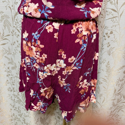 American Eagle Floral High Neck Romper Women S Keyhole Boho Festival Romantic