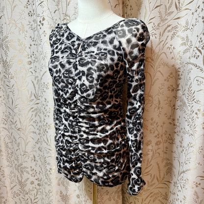 INC Leopard Mesh Ruched Top Women XL Y2K Edgy Going Out Mob Wife Baddie Clubwear